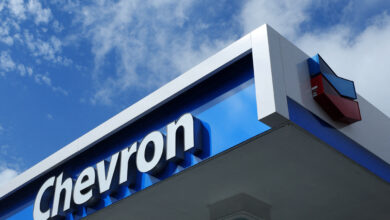 file photo: a chevron gas station sign is seen in austin